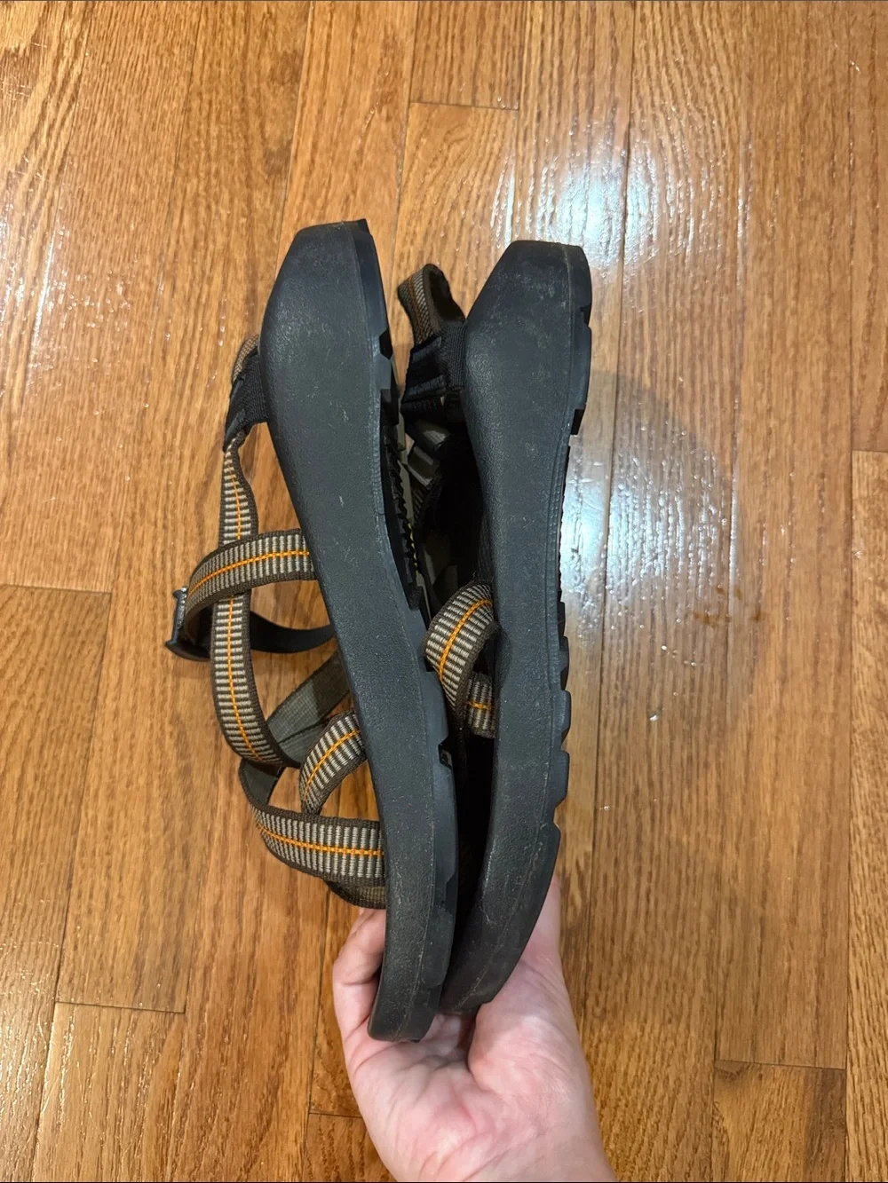 Chaco Men’s Black Sandals with Orange-Striped Straps